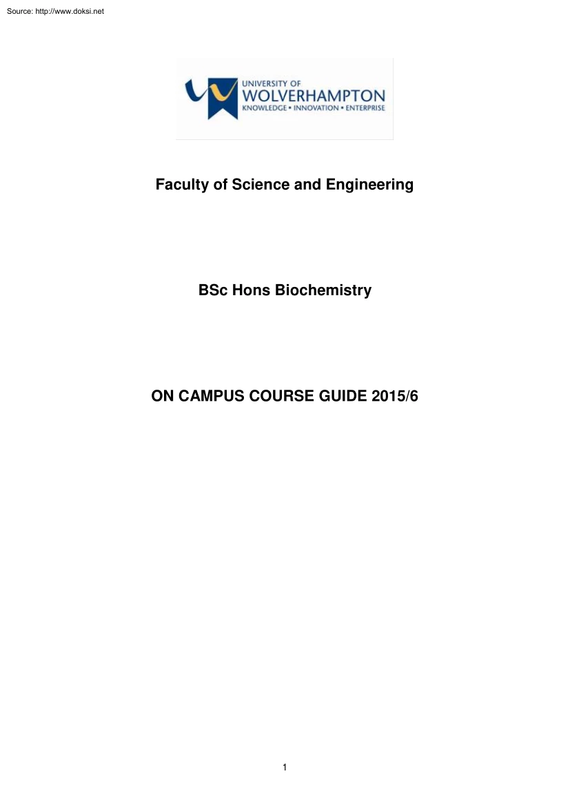 BSc Hons Biochemistry on Campus Course Guide