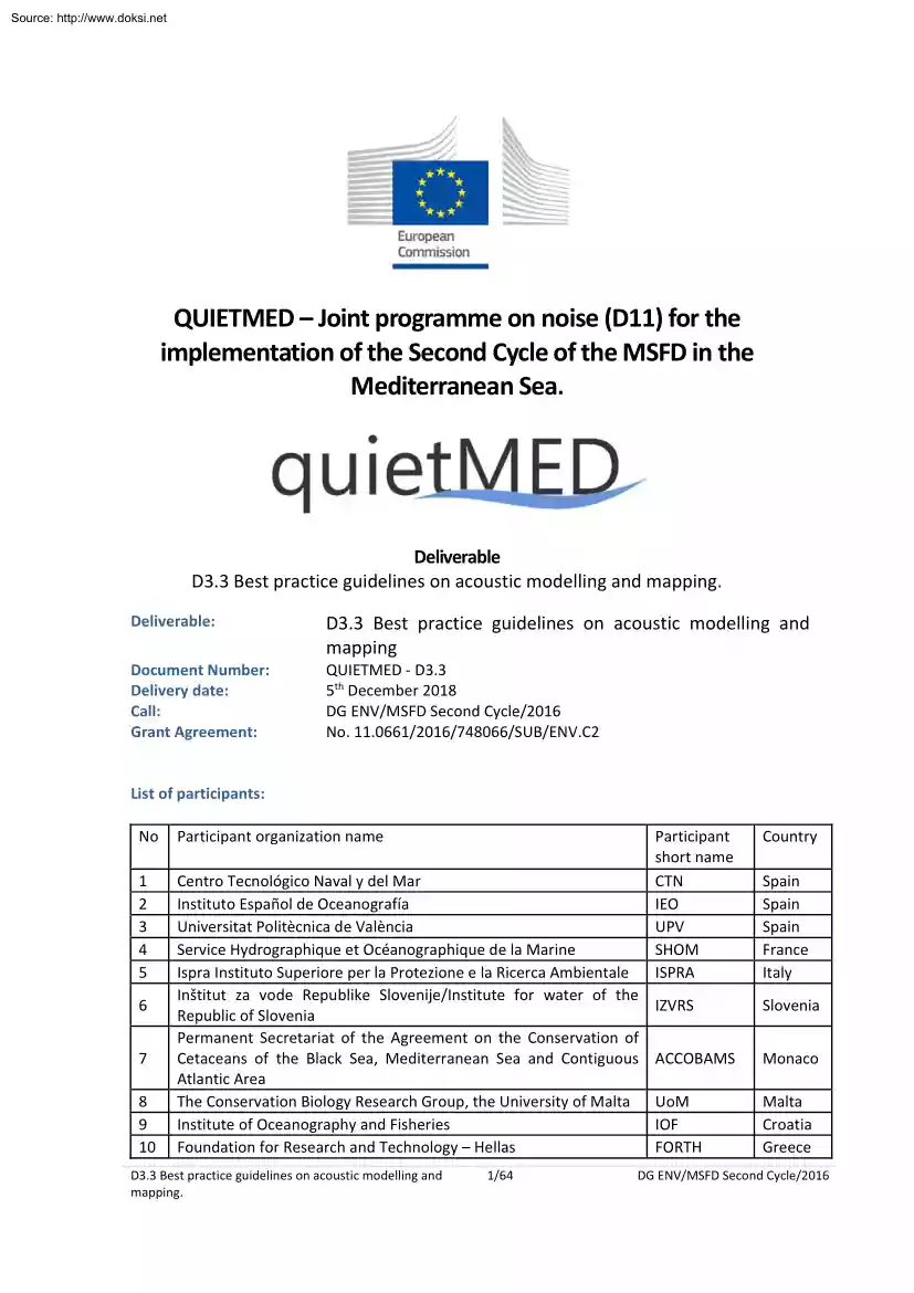 QUIETMED, Joint programme on noise for the implementation of the Second Cycle of the MSFD in the Mediterranean Sea