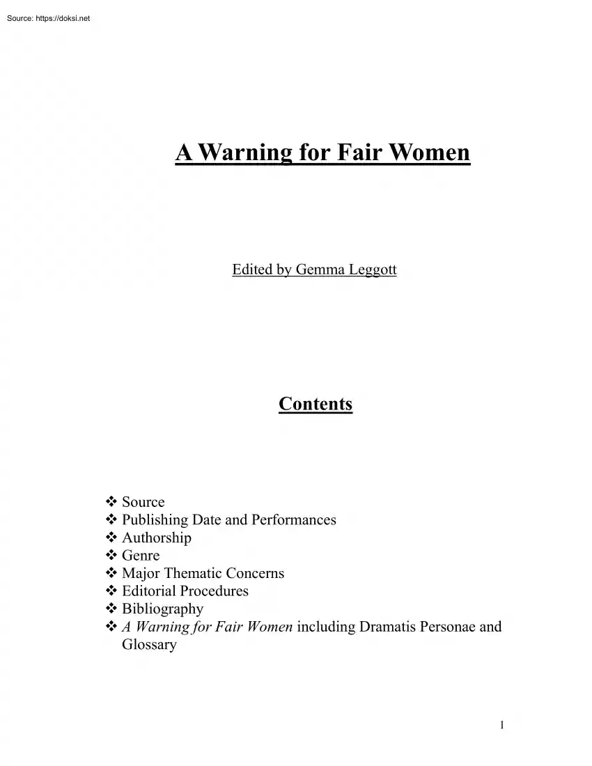 Gemma Leggott - A Warning for Fair Women