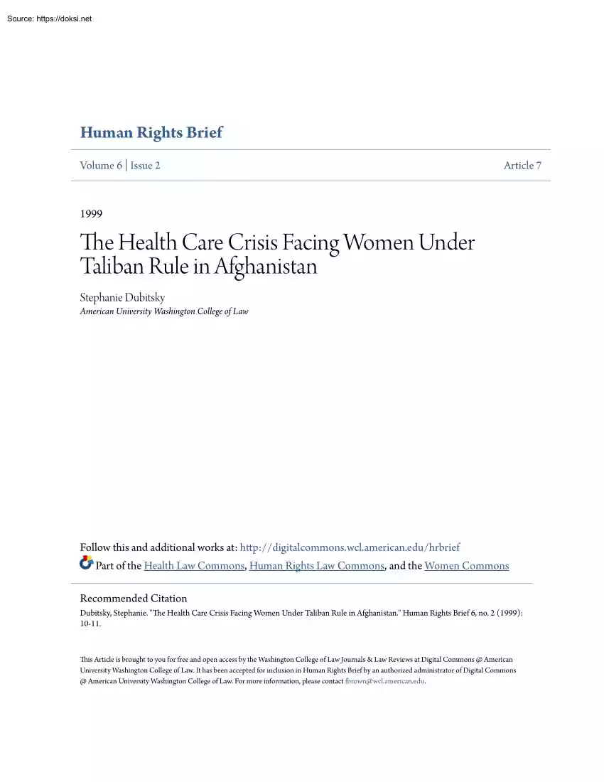 Stephanie Dubitsky - The Health Care Crisis Facing Women Under Taliban Rule in Afghanistan