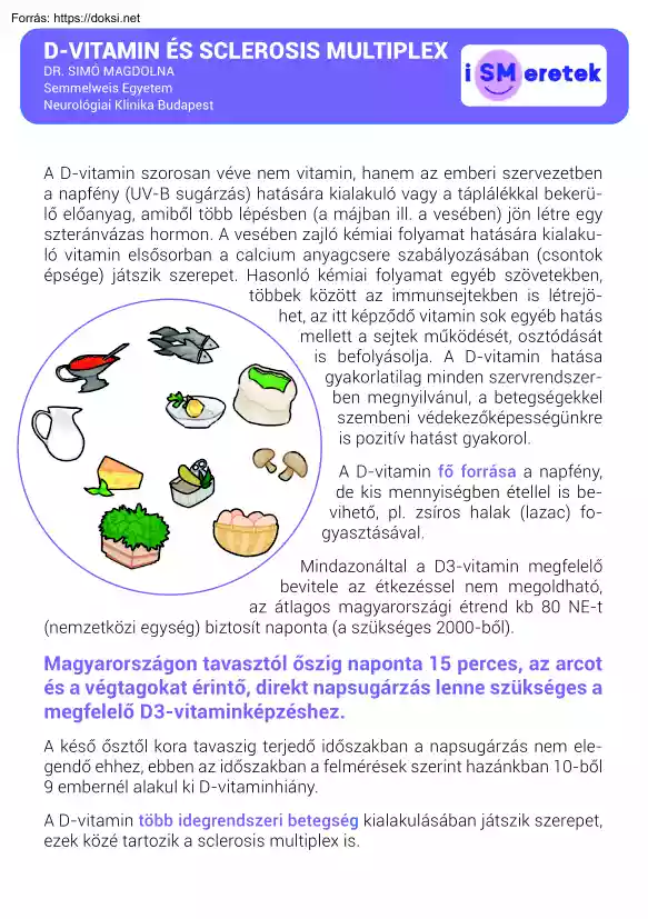 Dr. Simó Magdolna - D-vitamin és Sclerosis multiplex