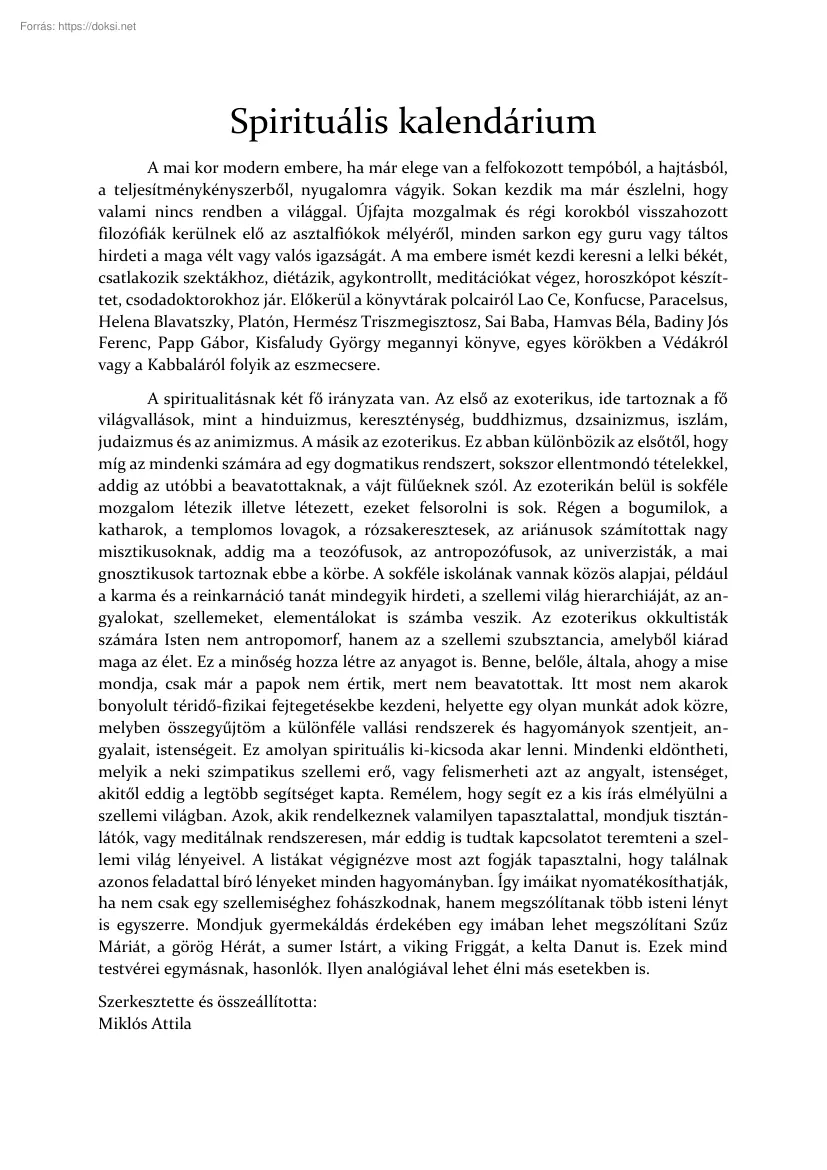 Miklós Attila - Spirituális kalendárium