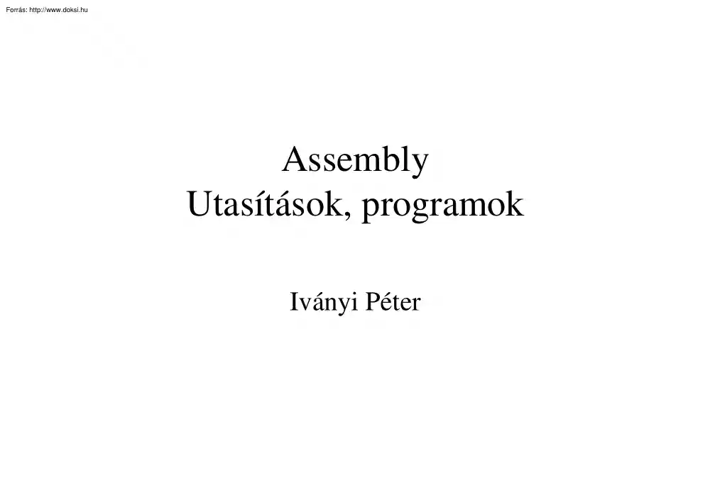 Iványi Péter - Assembly, utasítások, programok