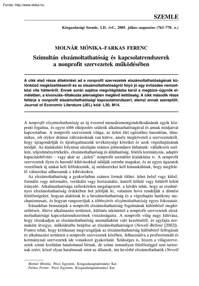 Molnár-Farkas - Szimultán elszámoltathatóság és kapcsolatrendszerek a nonprofit szervezetek