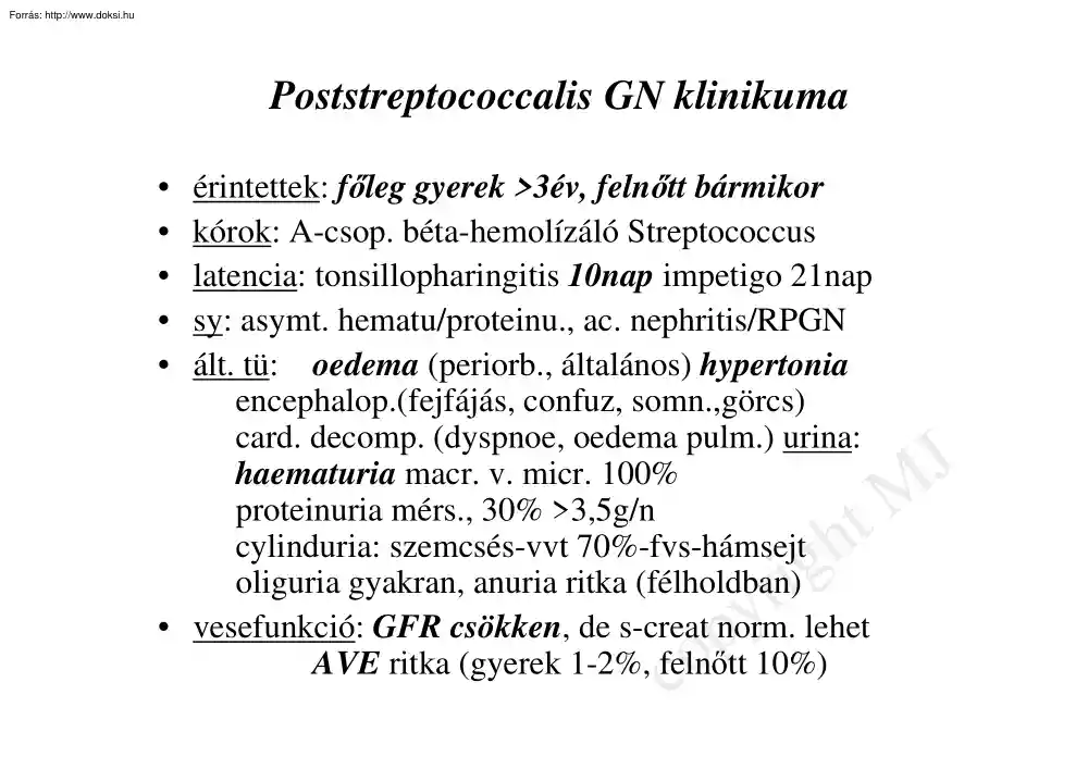 Postreptococcalis GN klinikuma