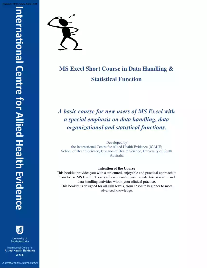MS Excel Short Course in Data Handling and Statistical Function, Data Handling, Data Organizational and Statistical Functions