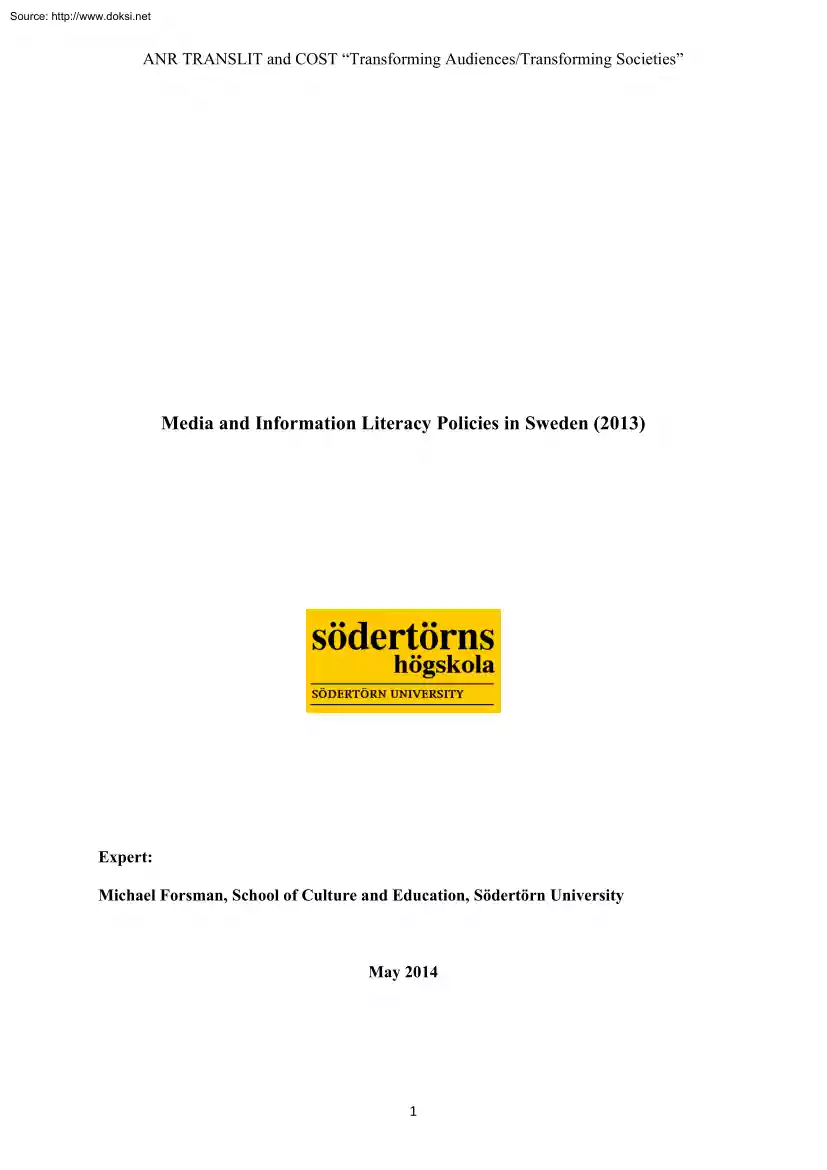 Michael Forsman - Media and Information Literacy Policies in Sweden