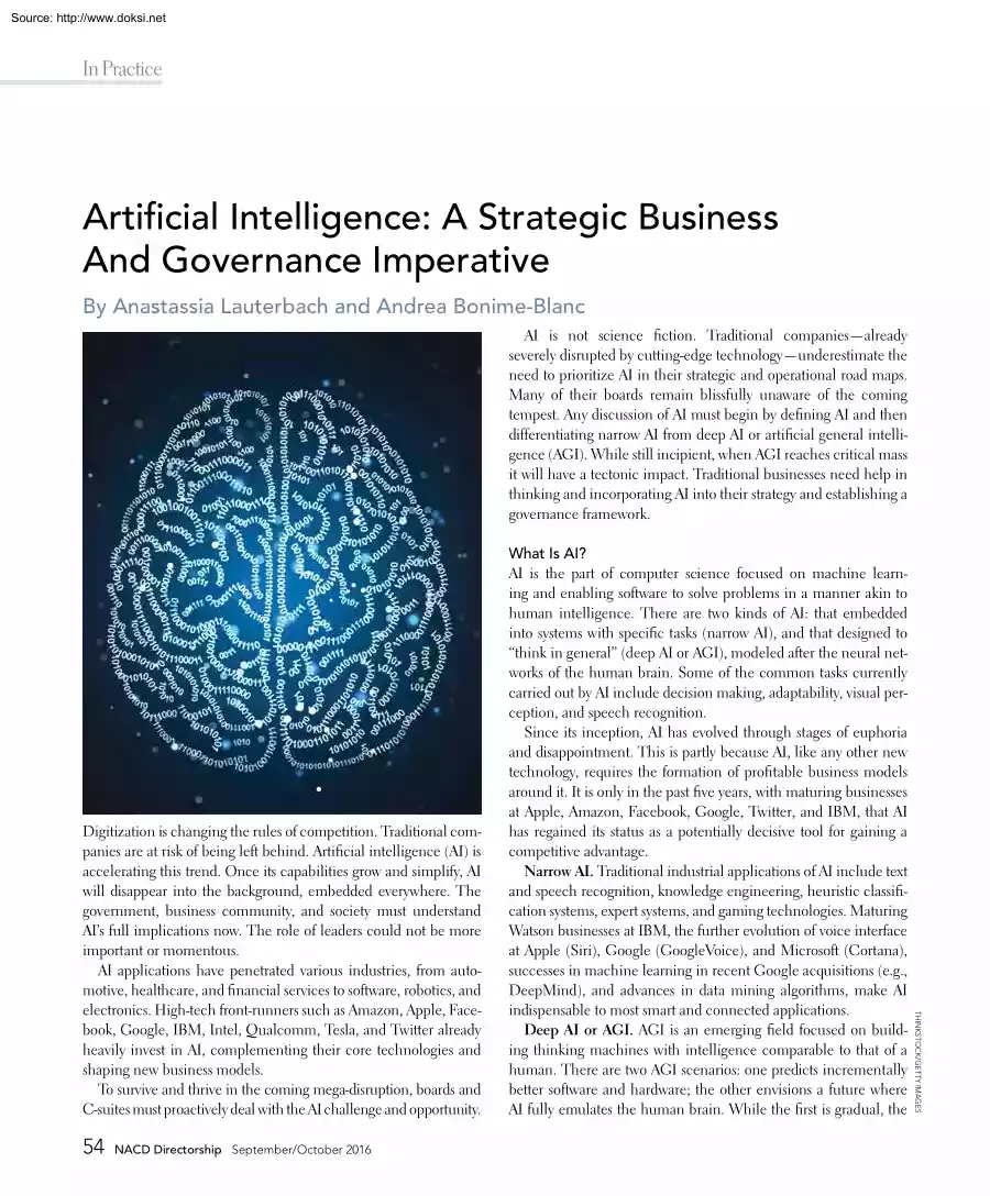 Lauterbach-Blanc - Artificial Intelligence, A Strategic Business And Governance Imperative