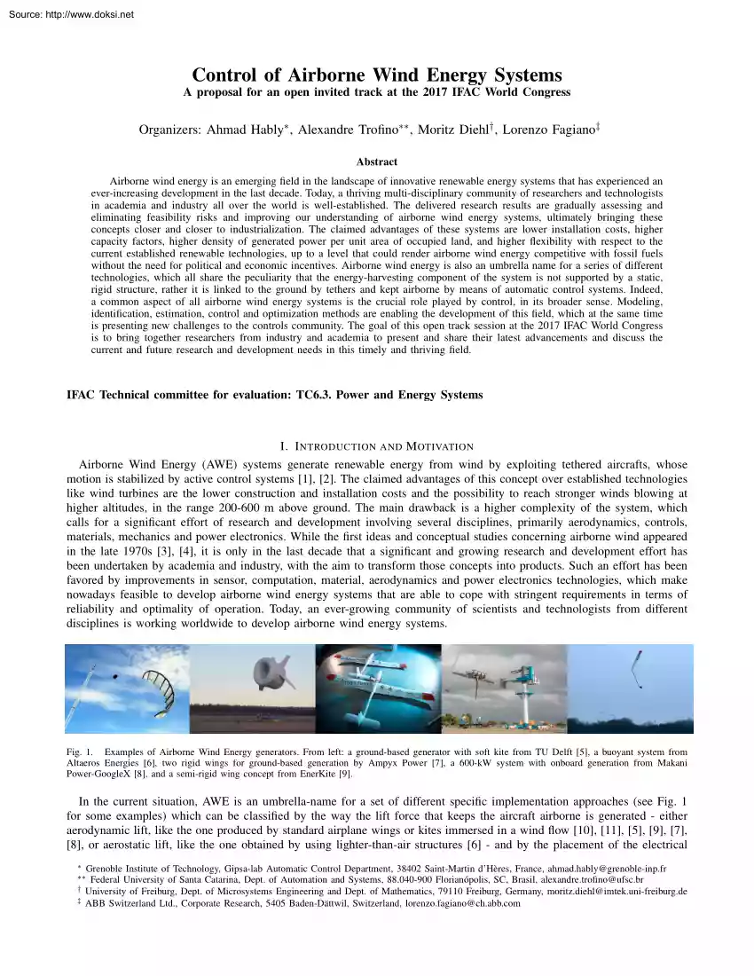 Hably-Trofino-Diehl - Control of Airborne Wind Energy Systems
