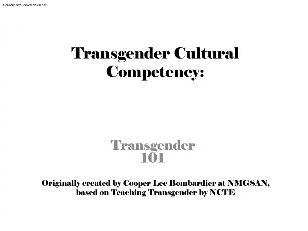 Transgender Cultural Competency, Transgender 101