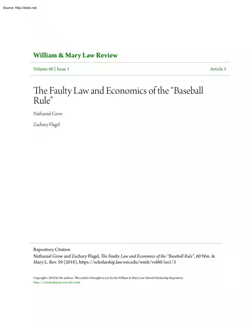 Grow-Flagel - The Faulty Law and Economics of the Baseball Rule
