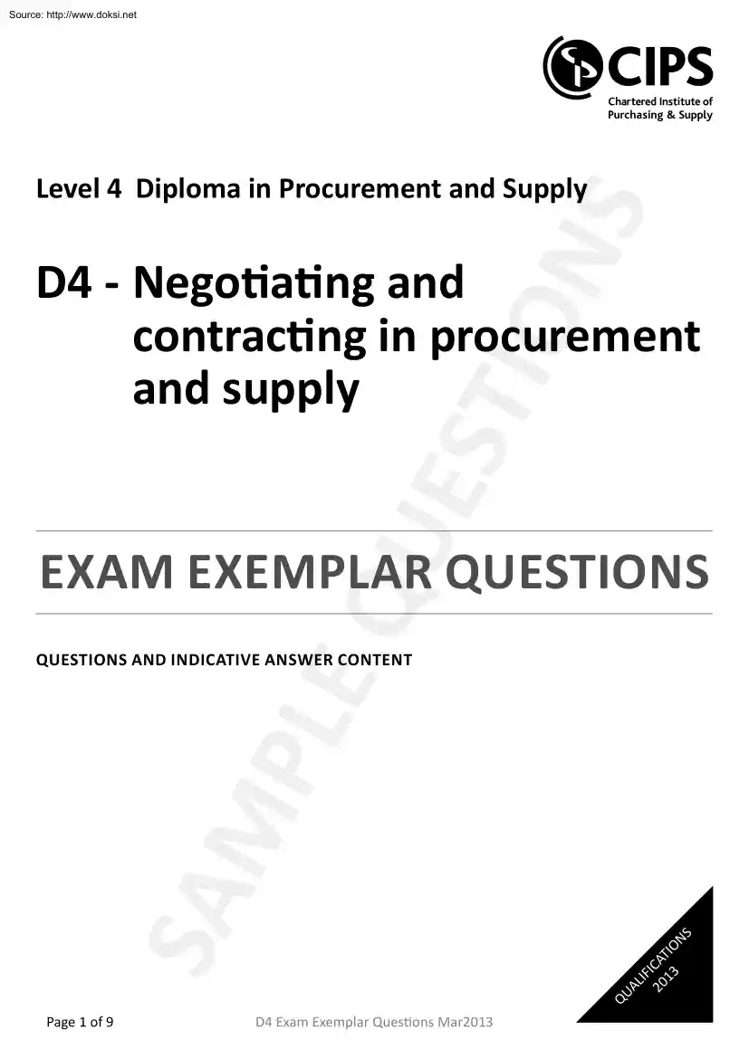 Negotiating and Contracting in Procurement and Supply