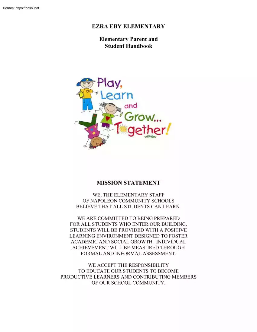 Ezra Eby Elementary, Student Handbook