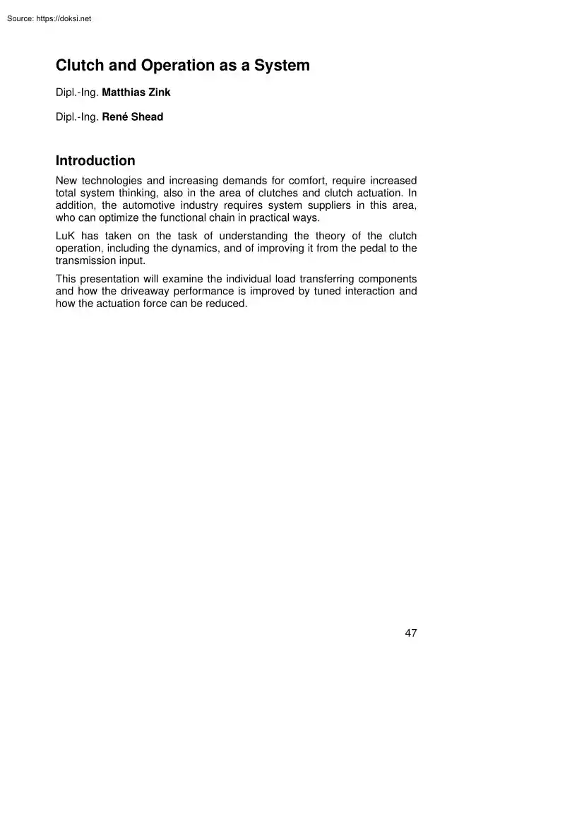 Zink-Shead - Clutch and Operation as a System