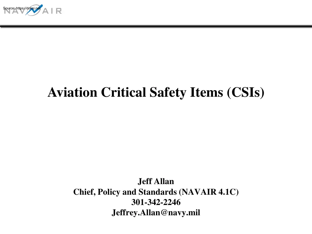 Jeff Allan - Aviation Critical Safety Items, NAVAIR 4.1C