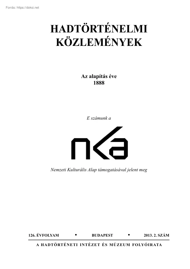 Hadtörténelmi közlemények, 2013-2. szám