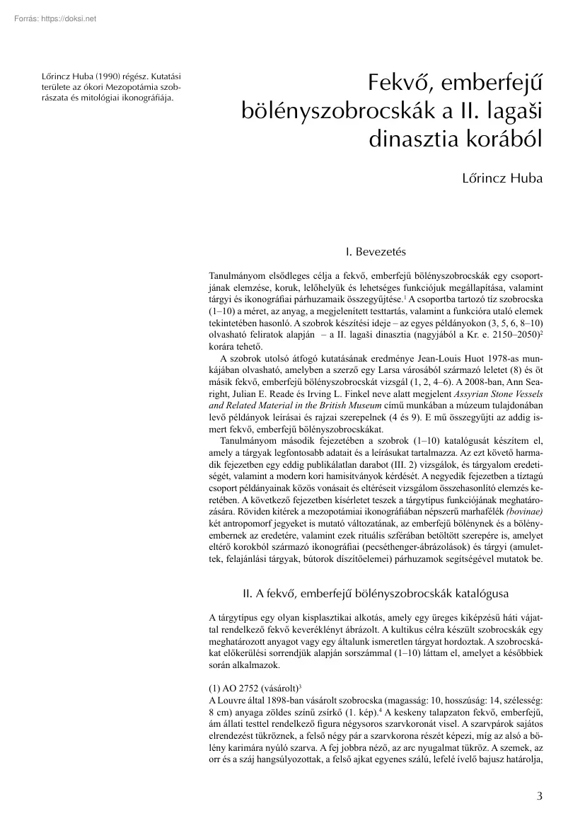 Lőrincz Huba - Fekvő, emberfejű bölényszobrocskák a II. lagasi dinasztia korából