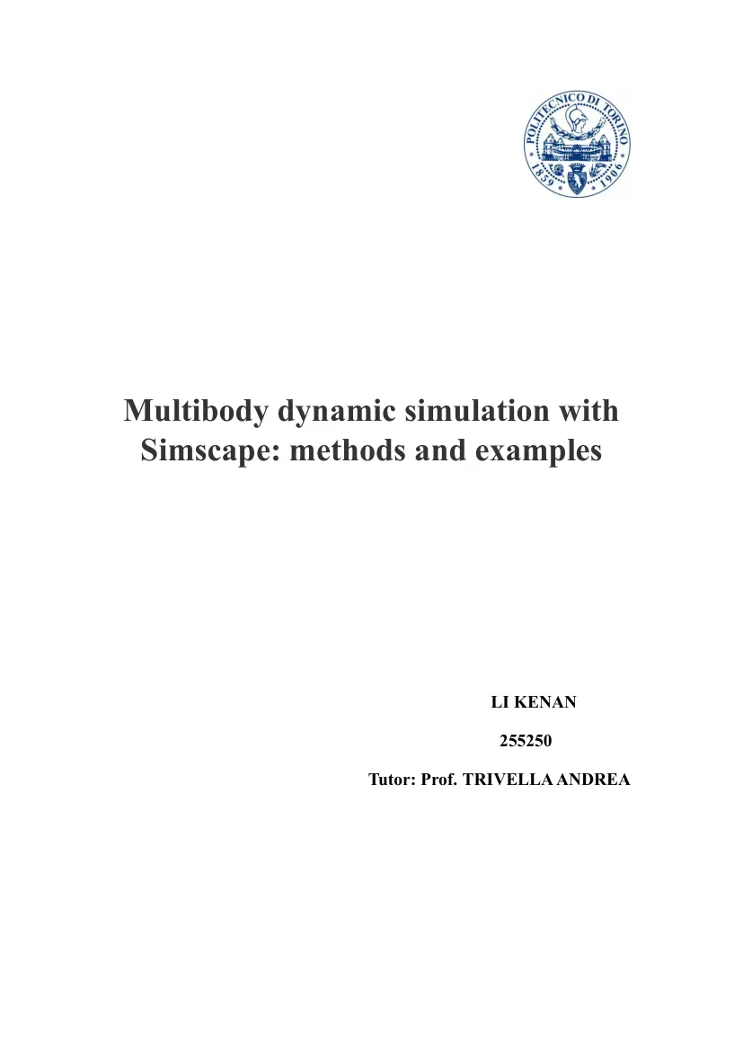 Li Kenan - Multibody dynamic simulation with Simscape, methods and examples