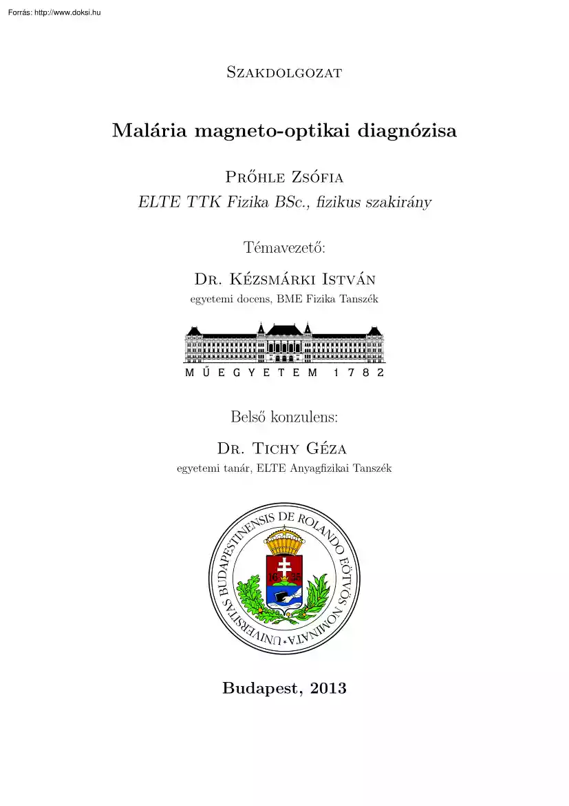 Prőhle Zsófia - A malária magneto-optikai diagnózisa