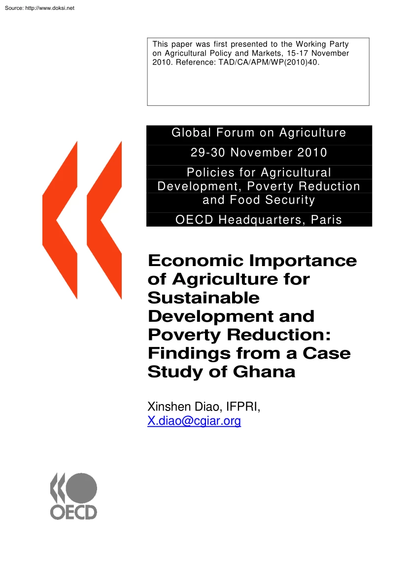 Xinshen Diao - Economic Importance of Agriculture for Sustainable Development and Poverty Reduction Findings