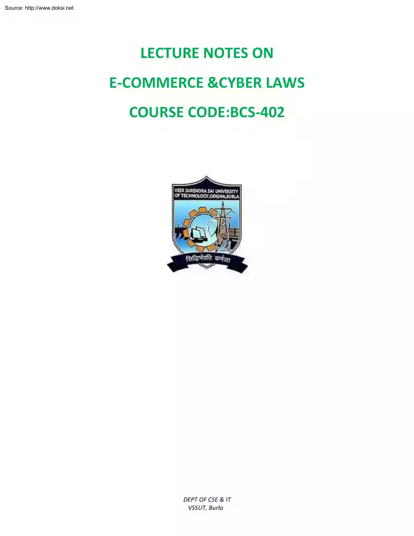 Lecture Notes on E-Commerce and Cyber Laws