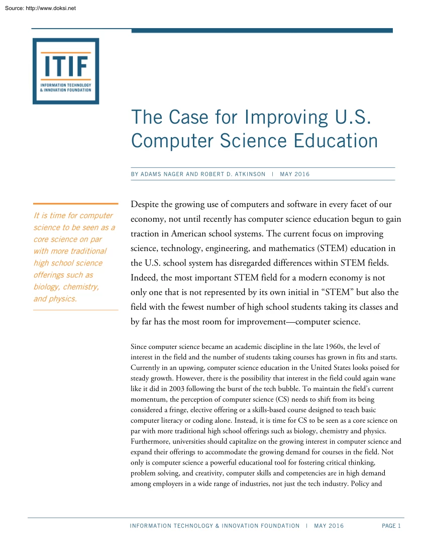 Nager-Atkinson - The Case for Improving U.S. Computer Science Education