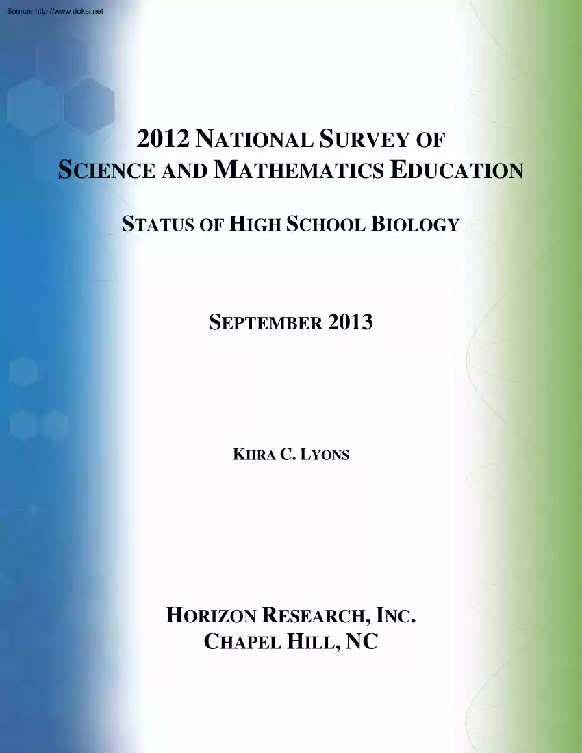 Kiira C. Lyions - 2012 National Survey of Science and Mathematics Education