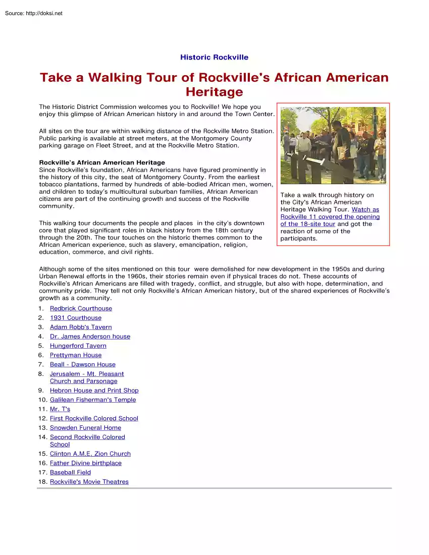 Historic Rockville - Take a Walking Tour of Rockvilles African American Heritage