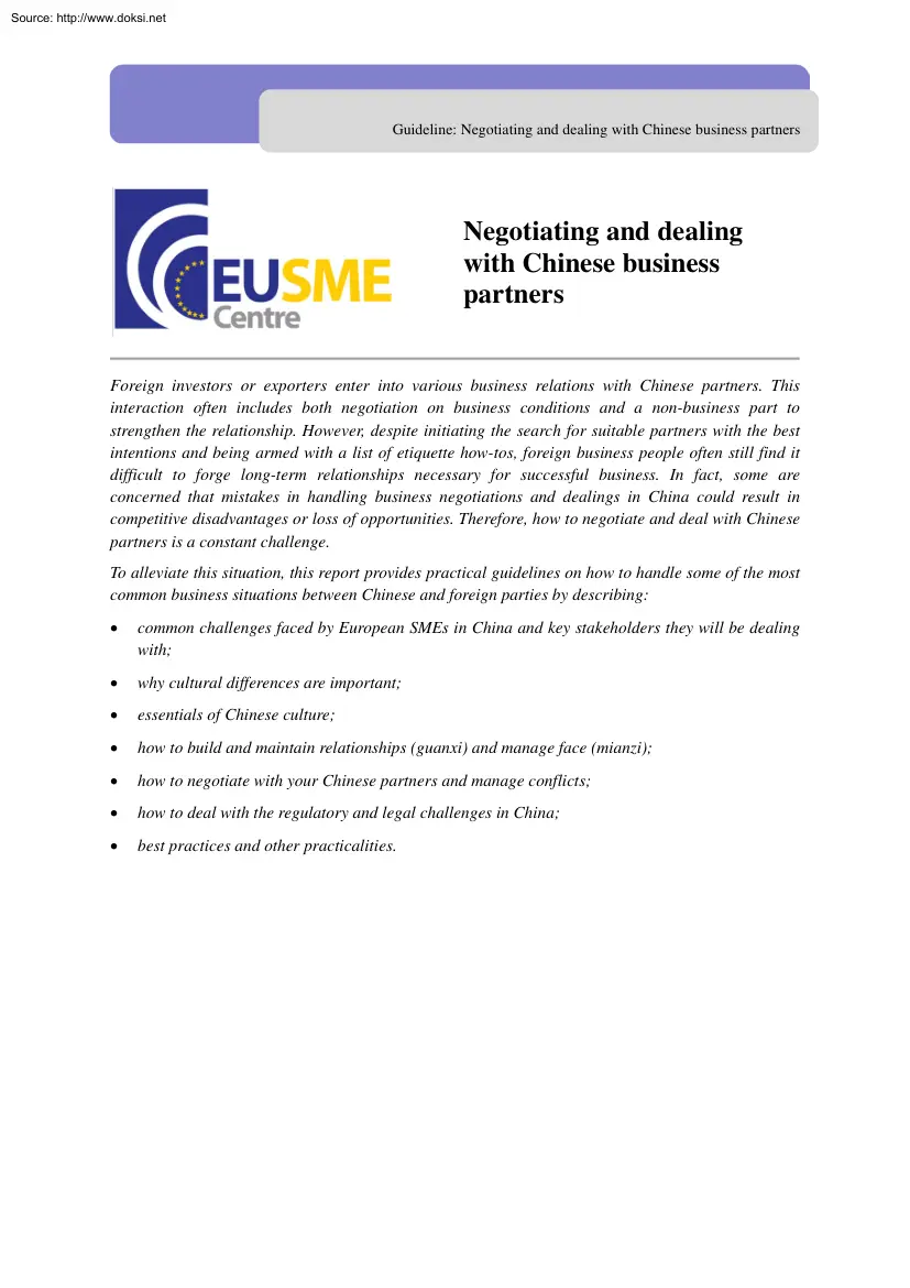 Negotiating and Dealing with Chinese Business Partners