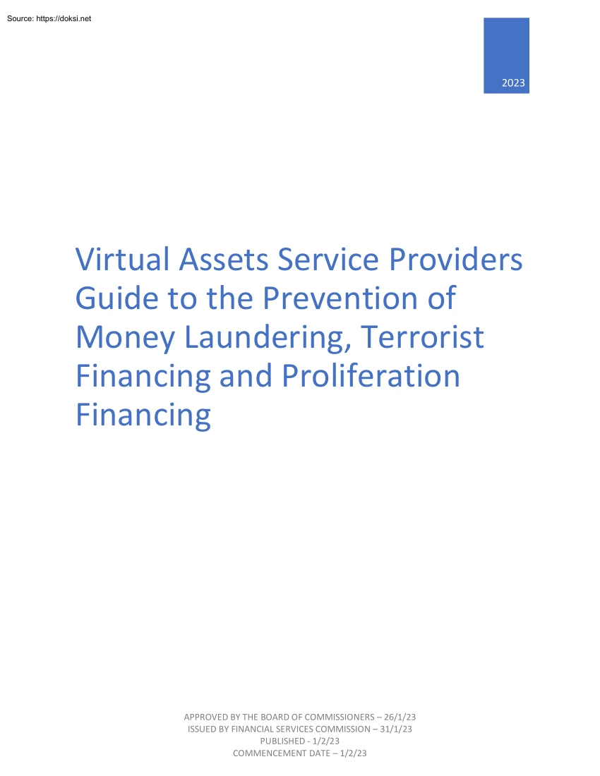 Virtual Assets Service Providers Guide to the Prevention of Money Laundering, Terrorist Financing and Proliferation Financing