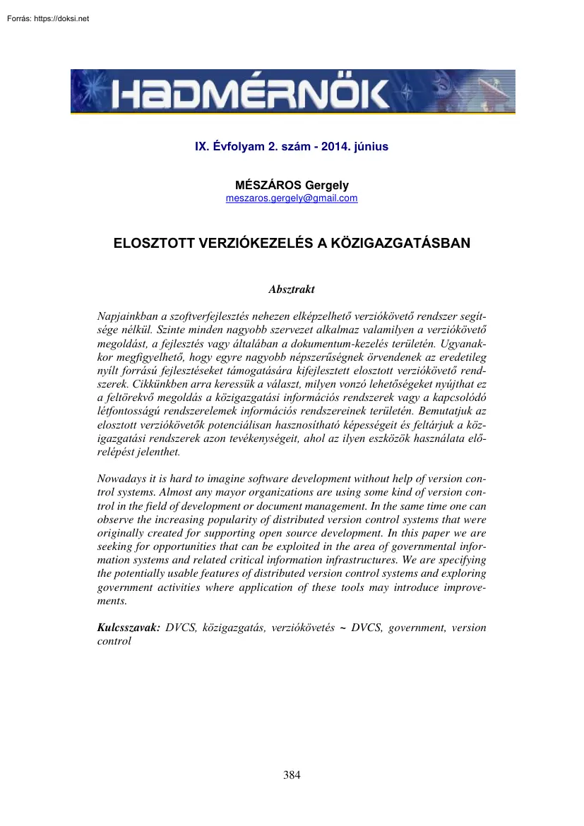 Mészáros Gergely - Elosztott verziókezelés a közigazgatásban