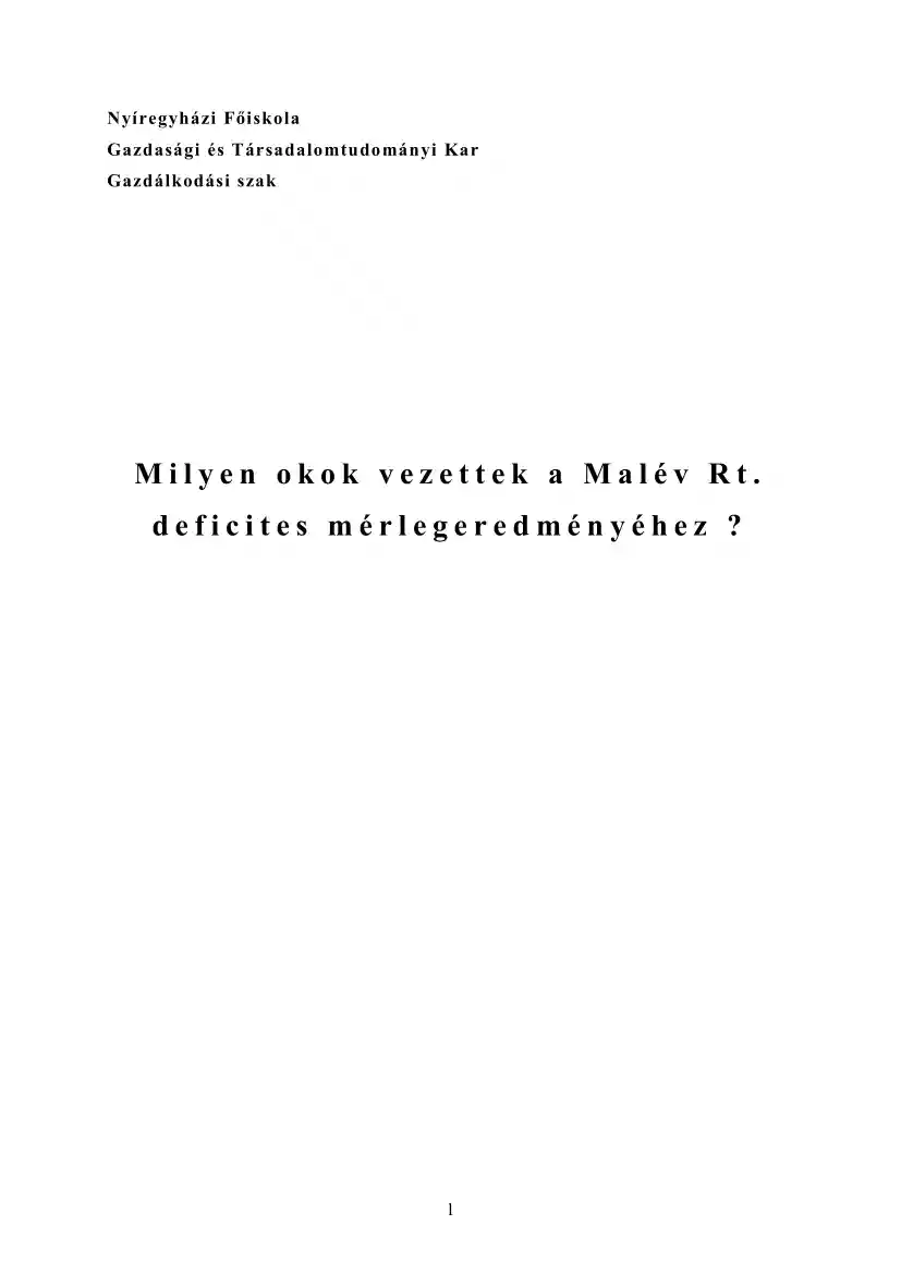 Moór Szilvia - Milyen okok vezettek a Malév Rt. deficites mérlegeredményéhez?
