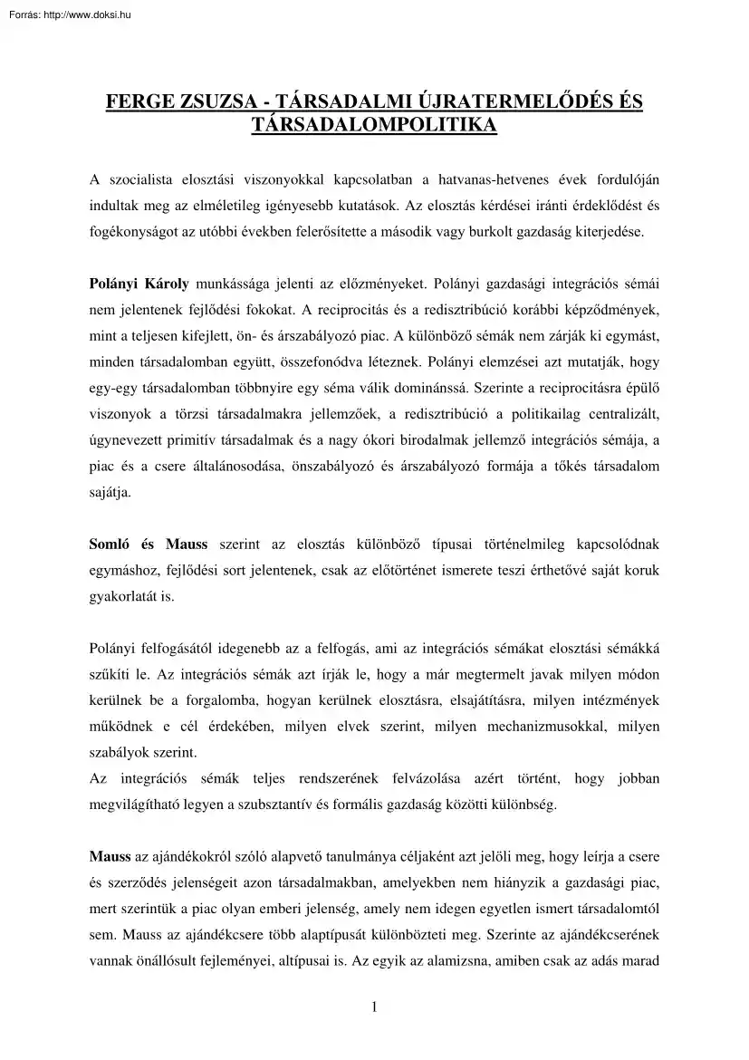 Ferge Zsuzsa - Társadalmi újratermelődés és társadalompolitika