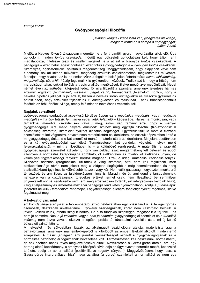 Faragó Ferenc - Gyógypedagógiai filozófia