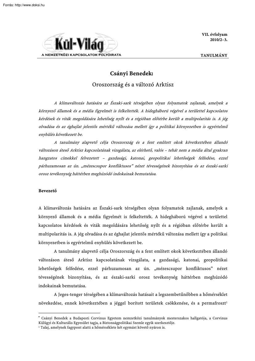 Csányi Benedek - Oroszország és a változó Arktisz