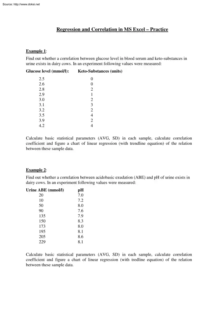 Regression and Correlation in MS Excel, Practice