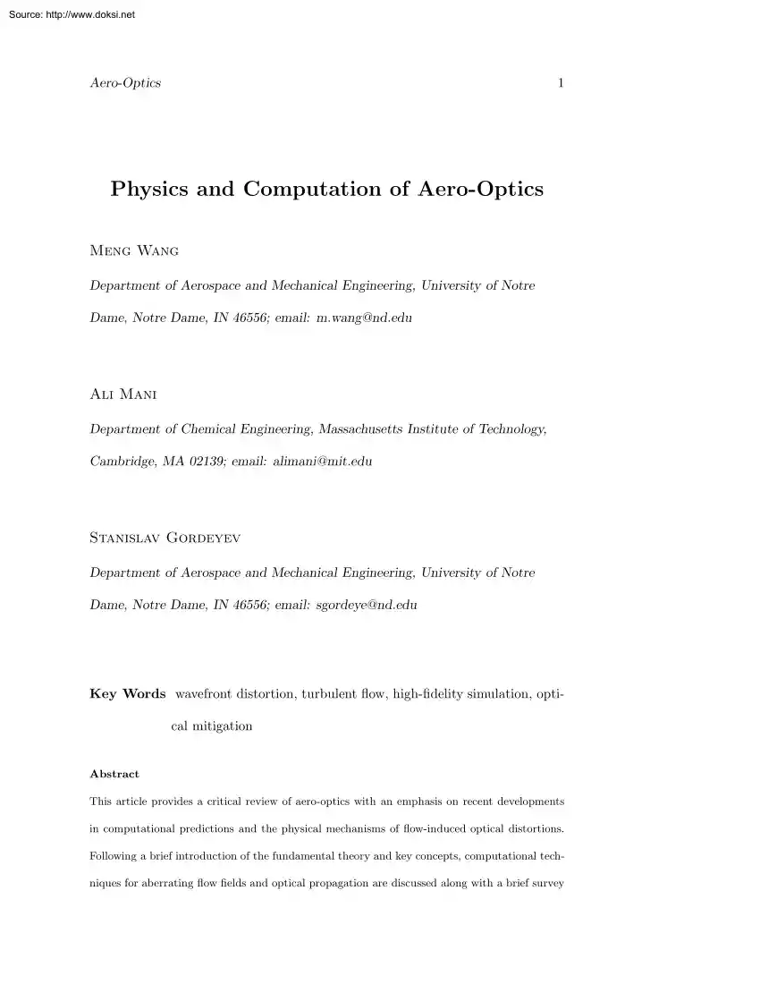 Meng Wang - Physics and Computation of Aero Optics