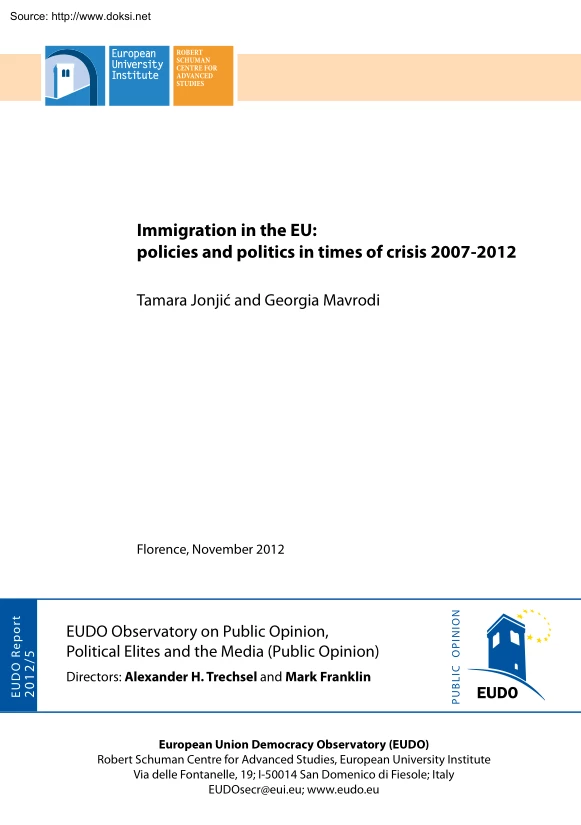 Jonjic-Mavrodi - Immigration in the EU, Policies and Politics in Times of Crisis 2007-2012