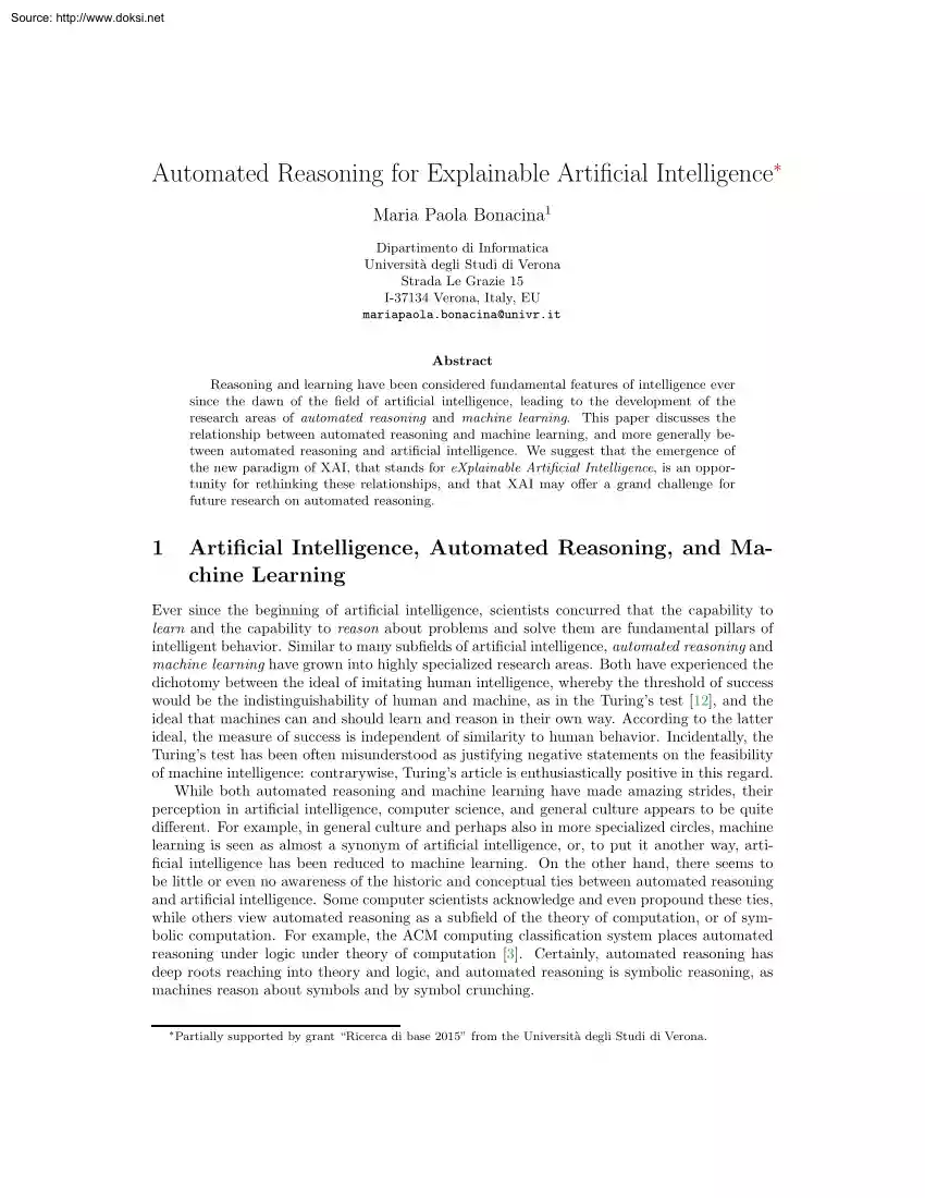 Maria Paola Bonacina - Automated Reasoning for Explainable Artificial Intelligence
