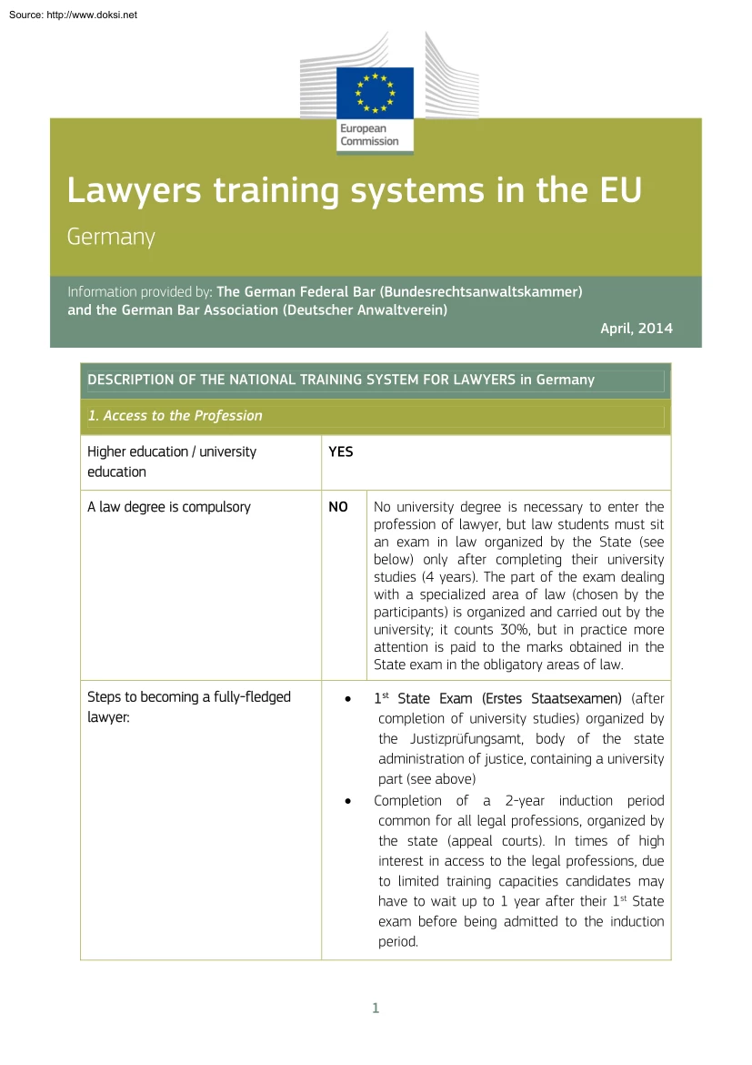 Lawyers training systems in the EU