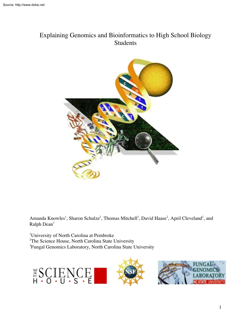 Knowles-Schulze-Mitchell - Explaining Genomics and Bioinformatics to High School Biology Students