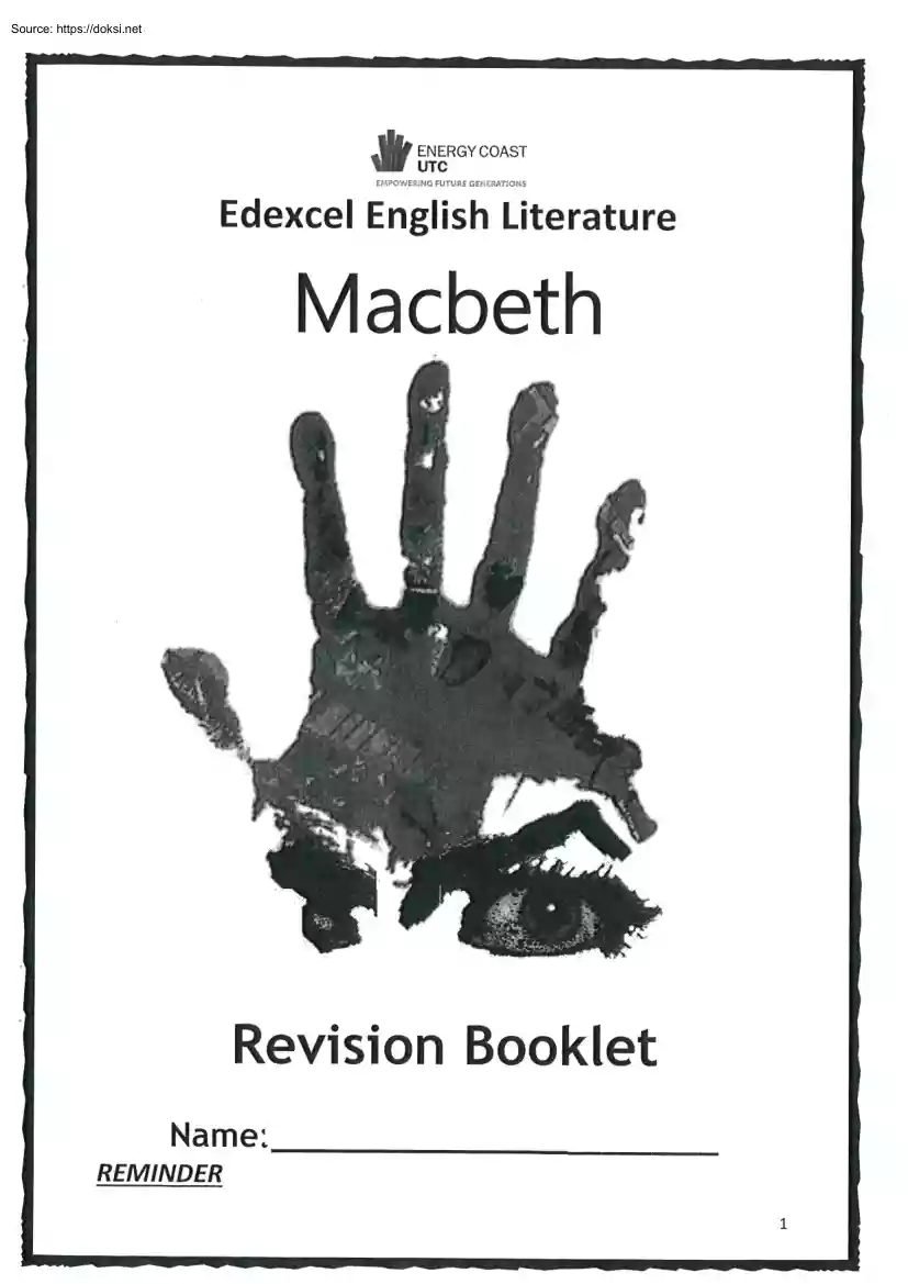 Macbeth, Revision Booklet, Edexcel English Literatue