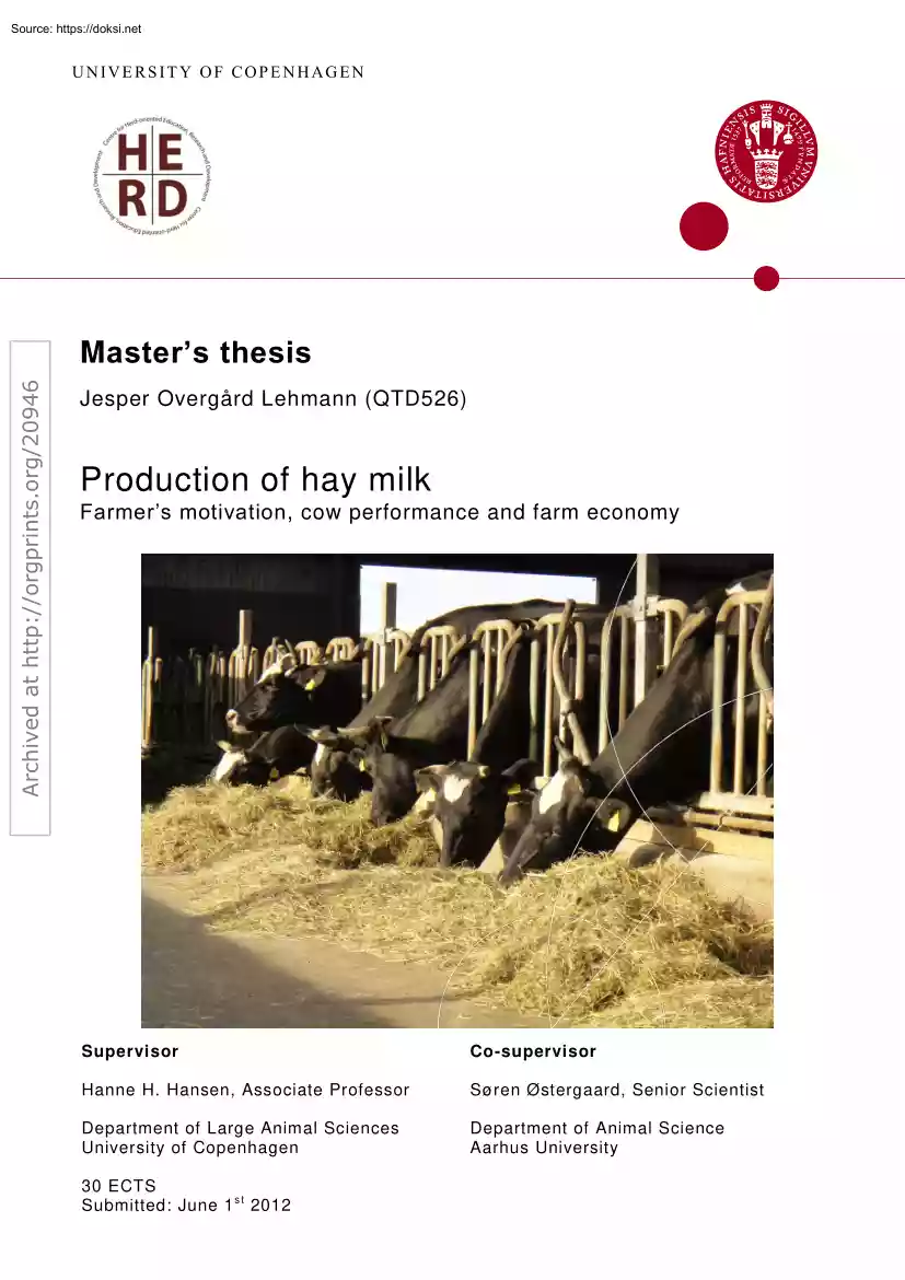 Jesper Overgard Lehmann - Production of hay milk