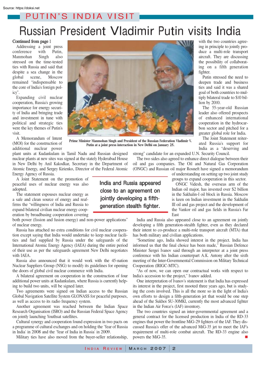 Russian President Vladimir Putin Visits India