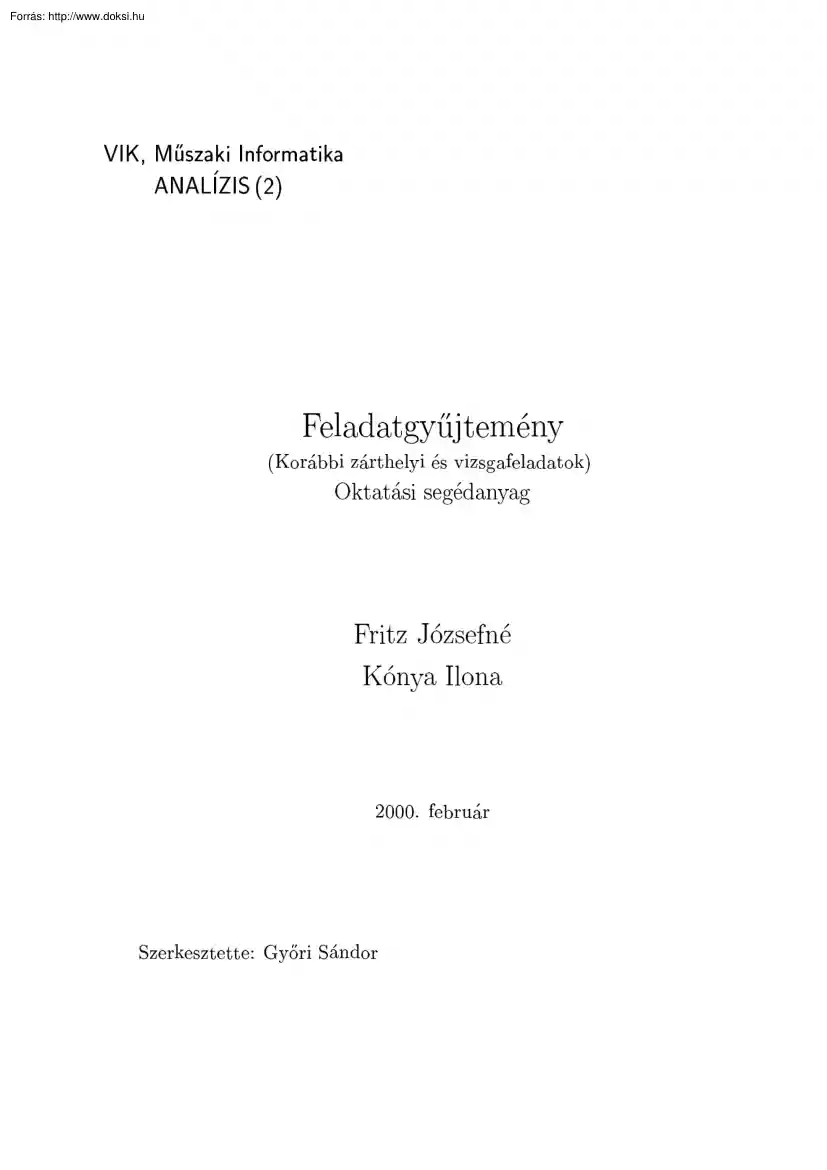 Fritz-Kónya - Analízis feladatgyűjtemény, megoldással