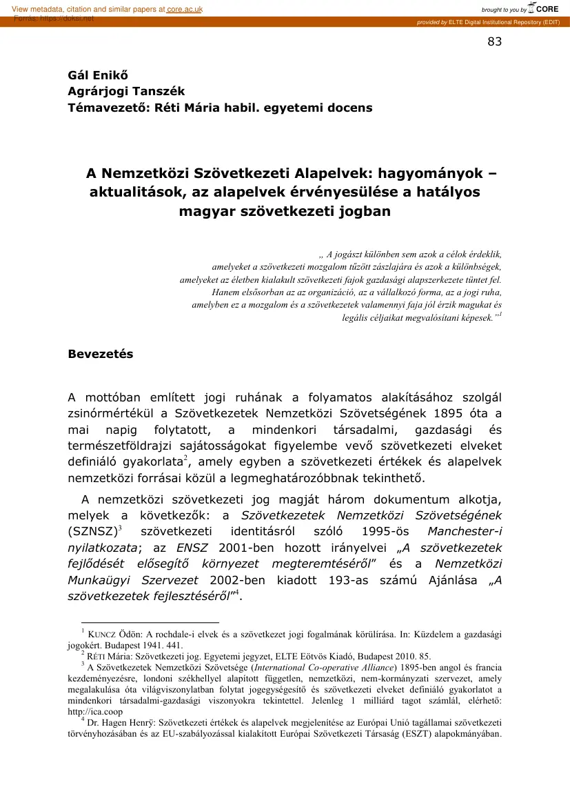 Gál Enikő - A Nemzetközi Szövetkezeti Alapelvek, hagyományok, aktualitások, az alapelvek