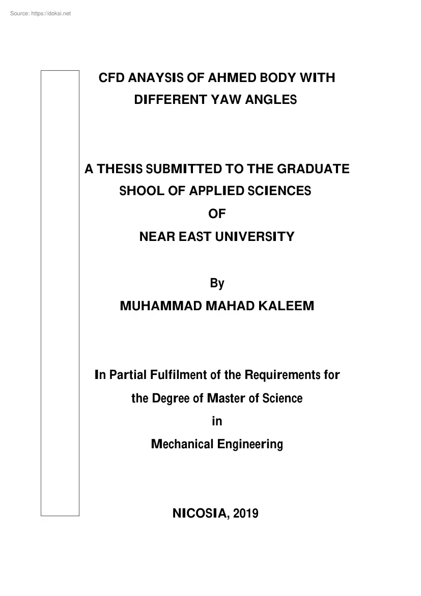 Muhammad Mahad Kaleem - CFD Analysis of Ahmed Body With Different Yaw angles