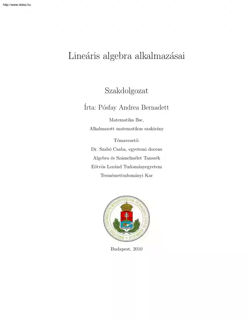 Pósfay Andrea Bernadett - Lineáris algebra alkalmazásai