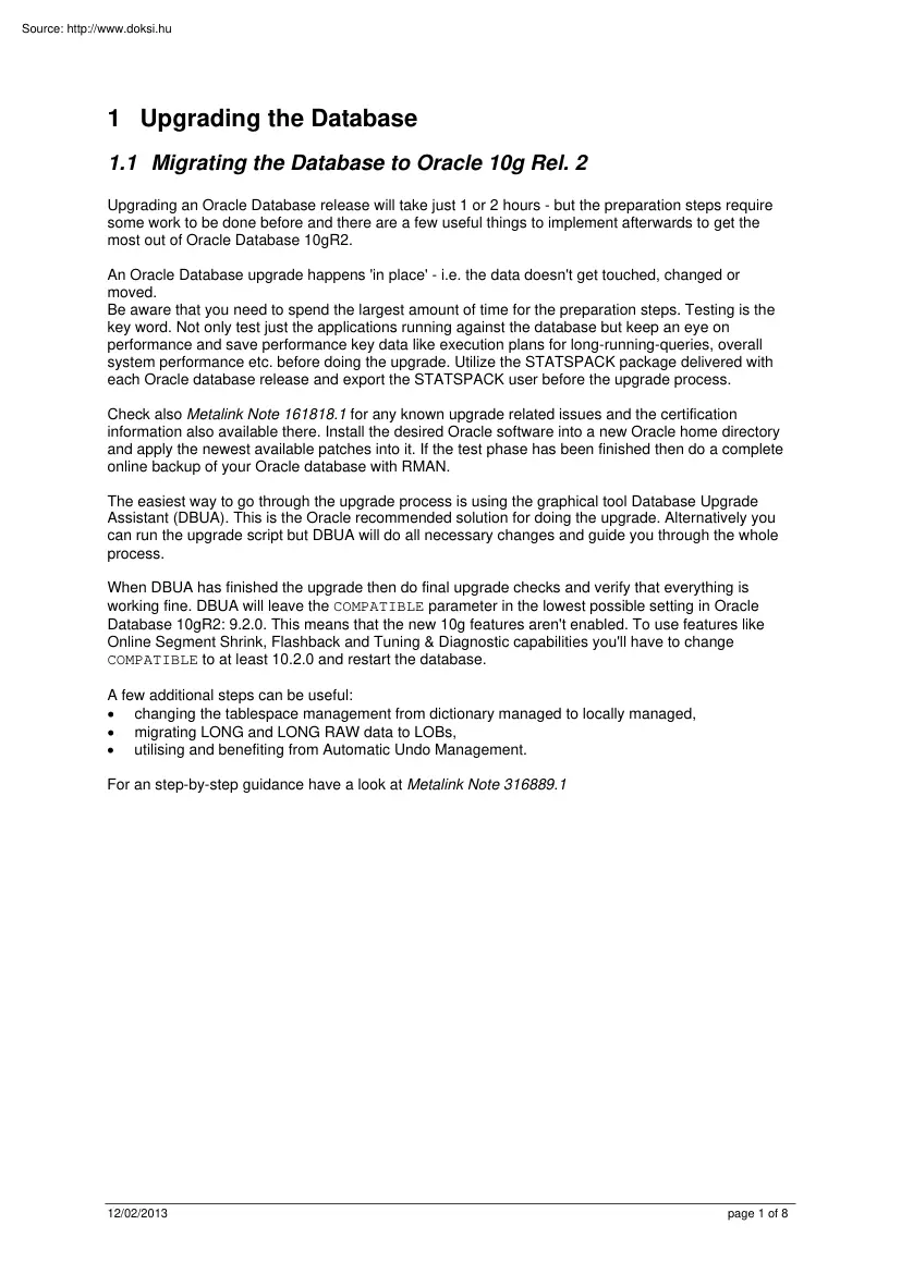 Migrating the database to Oracle 10g Release 2