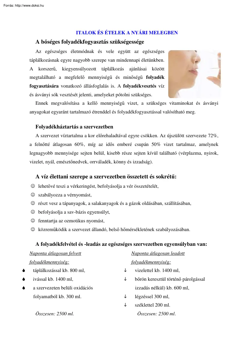 Italok és ételek a nyári melegben